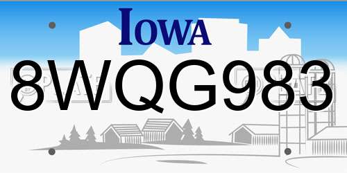 8WQG983 Iowa License Plate