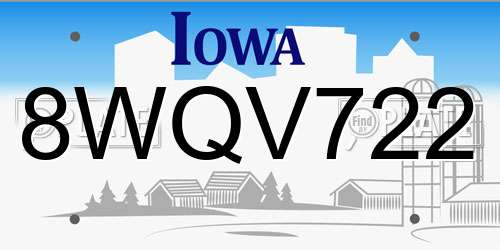 8WQV722 Iowa License Plate