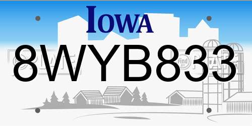 8WYB833 Iowa License Plate