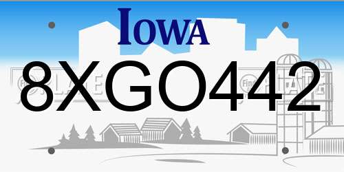 8XGO442 Iowa License Plate