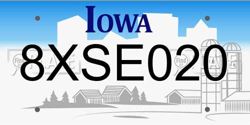 8XSE020 Iowa License Plate
