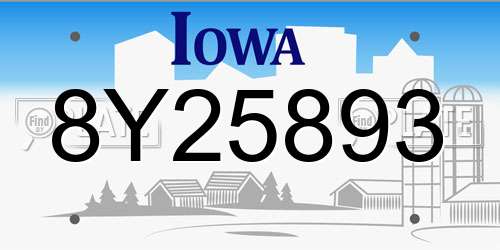 8Y25893 Iowa License Plate