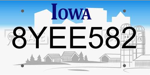 8YEE582 Iowa License Plate