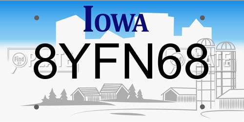 8YFN68 Iowa License Plate
