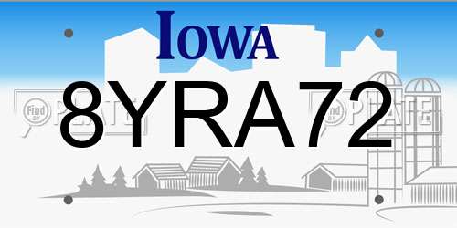 8YRA72 Iowa License Plate