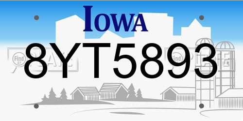 8YT5893 Iowa License Plate