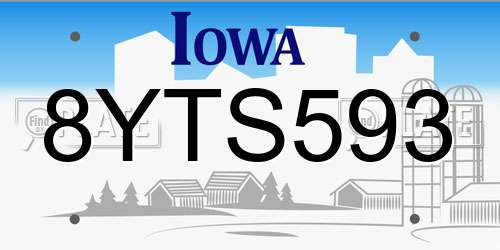 8YTS593 Iowa License Plate
