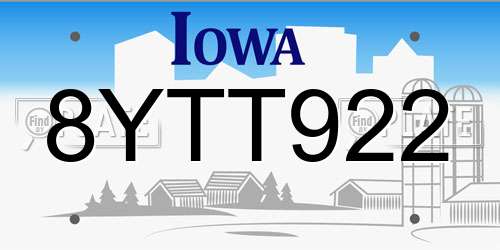 8YTT922 Iowa License Plate