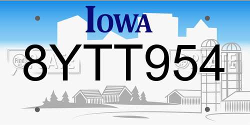 8YTT954 Iowa License Plate