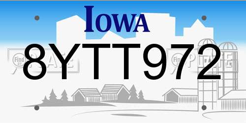 8YTT972 Iowa License Plate