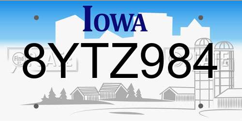 8YTZ984 Iowa License Plate