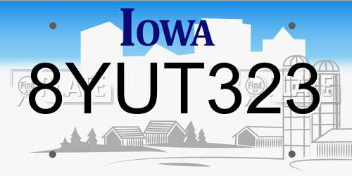 8YUT323 Iowa License Plate