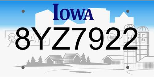 8YZ7922 Iowa License Plate