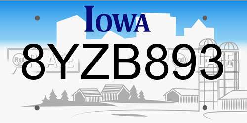 8YZB893 Iowa License Plate