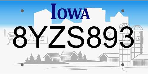 8YZS893 Iowa License Plate
