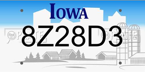 8Z28D3 Iowa License Plate