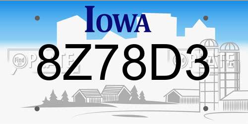 8Z78D3 Iowa License Plate