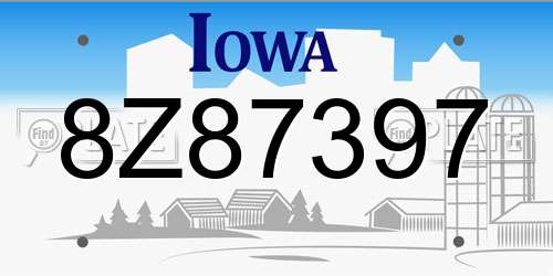 8Z87397 Iowa License Plate