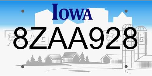 8ZAA928 Iowa License Plate