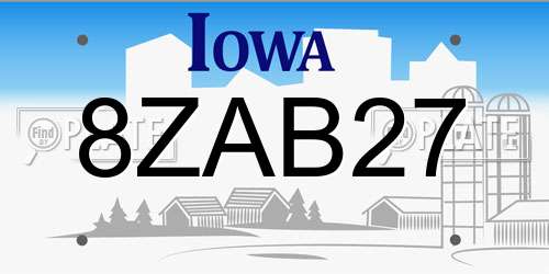 8ZAB27 Iowa License Plate