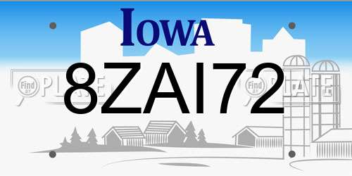 8ZAI72 Iowa License Plate