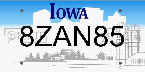 8ZAN85 Iowa License Plate