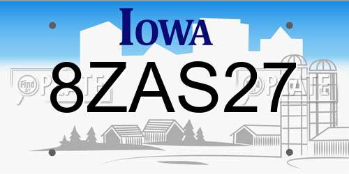 8ZAS27 Iowa License Plate