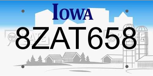 8ZAT658 Iowa License Plate
