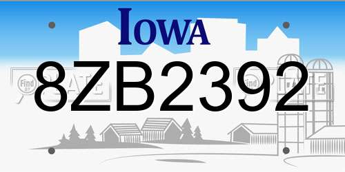 8ZB2392 Iowa License Plate