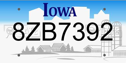 8ZB7392 Iowa License Plate