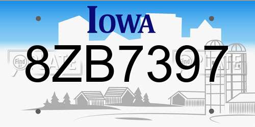 8ZB7397 Iowa License Plate