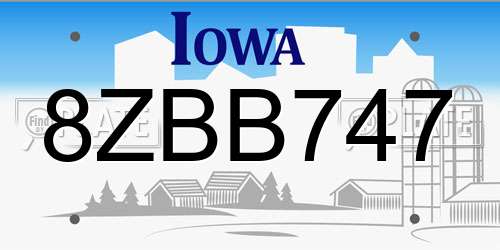 8ZBB747 Iowa License Plate