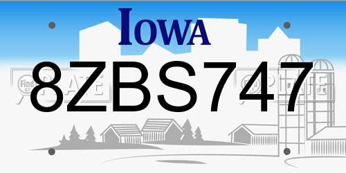 8ZBS747 Iowa License Plate