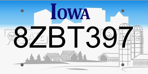 8ZBT397 Iowa License Plate