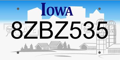 8ZBZ535 Iowa License Plate