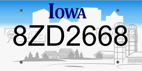 8ZD2668 Iowa License Plate