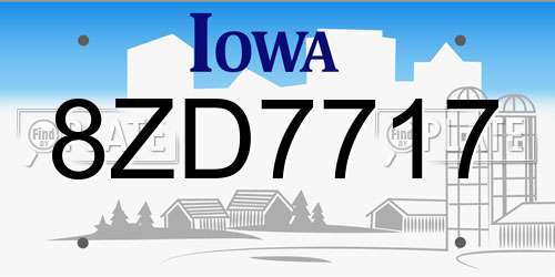 8ZD7717 Iowa License Plate