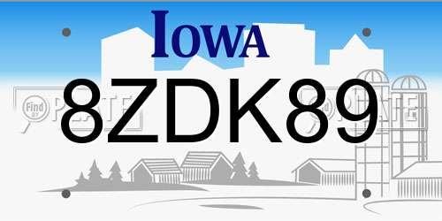8ZDK89 Iowa License Plate