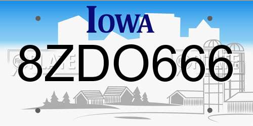 8ZDO666 Iowa License Plate