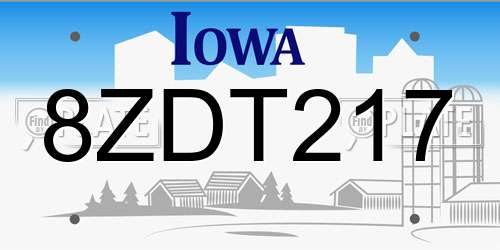 8ZDT217 Iowa License Plate