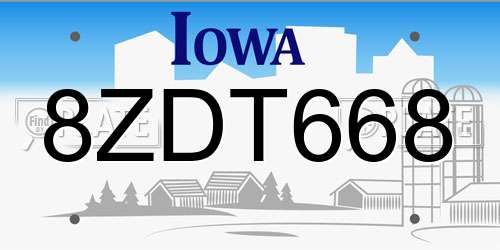 8ZDT668 Iowa License Plate