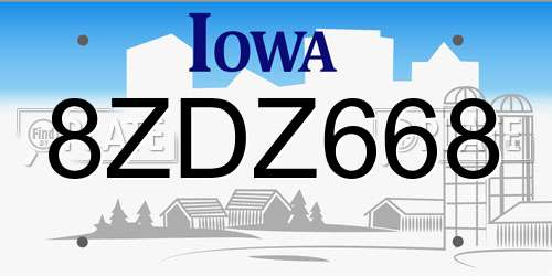 8ZDZ668 Iowa License Plate