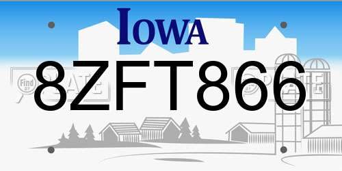 8ZFT866 Iowa License Plate