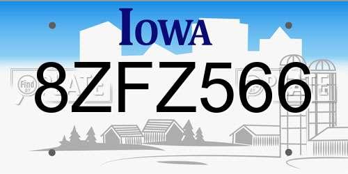 8ZFZ566 Iowa License Plate