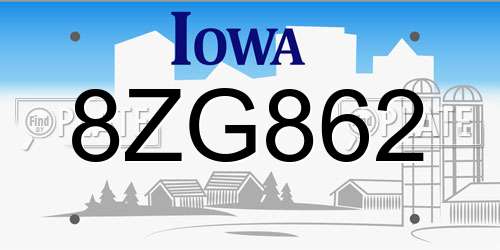 8ZG862 Iowa License Plate