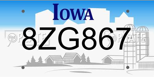 8ZG867 Iowa License Plate