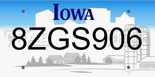 8ZGS906 Iowa License Plate