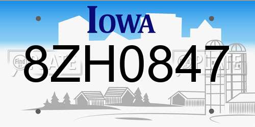 8ZH0847 Iowa License Plate