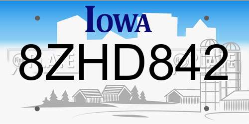 8ZHD842 Iowa License Plate