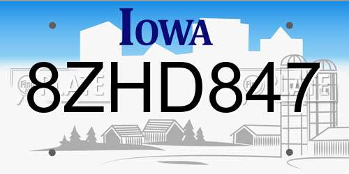 8ZHD847 Iowa License Plate